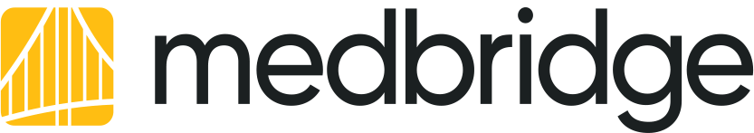 Medbridge logo with black text and yellow graphics.